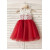 Ivory Lace Red Tulle Knee Length Flower Girl Dress